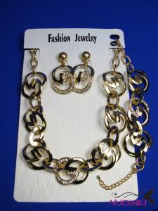 FJ0296Golden chain necklace and earrings jewelry