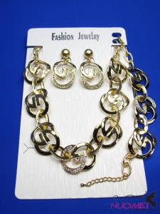 FJ0316Golden chain necklace and earrings jewelry