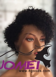 F1090 8" Short Curly Off Black Pixie Lace Front Remy Natural Hair Wig